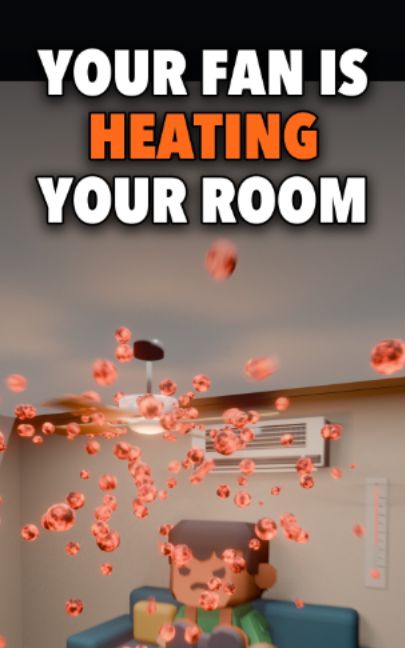 Cover of @howyourhouseworks.au's TikTok video: Stop leaving your ceiling fan on in an empty room 🌀🔥 A fan can't cool the air. It only cools you, by blowing heat and sweat off your skin, and its motor adds 