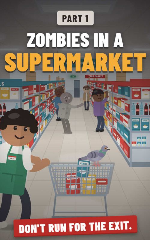 Cover of @zerohourodds's TikTok video: would you survive this? 🛒🧟 #zombie #zombieapocalypse #fyp #animation #2d