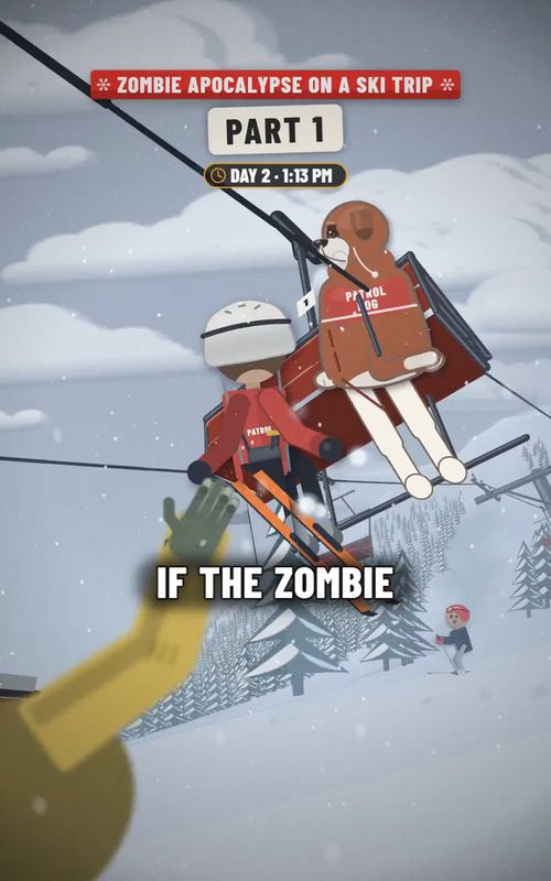 Cover of @the_what_if_animator's TikTok video: If the zombie apocalypse starts while you're on a ski trip... don't ski back down (Part 1) #zombieapocalypse #survival #zombie #whatif #skiing #animation #color